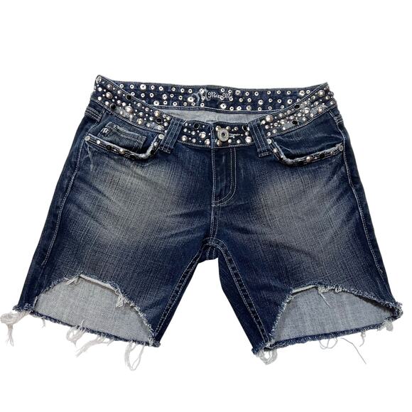 Miss Me Jean Shorts Women Size 27 Distressed Faded Washed Embroidered Studs Used - Picture 1 of 9